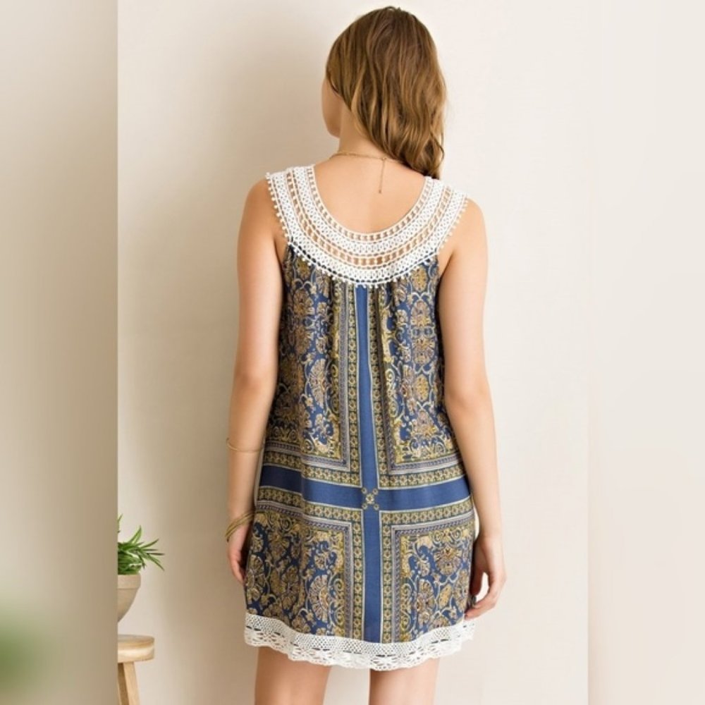 ✅CLEARANCE ENTRO Boho Crochet Collar Shift Dress - Picture 5 of 5